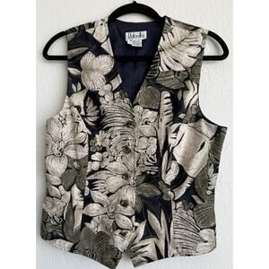 Vintage Rafaella Linen Floral Vest Women’s Small Button Front 90s Neutral